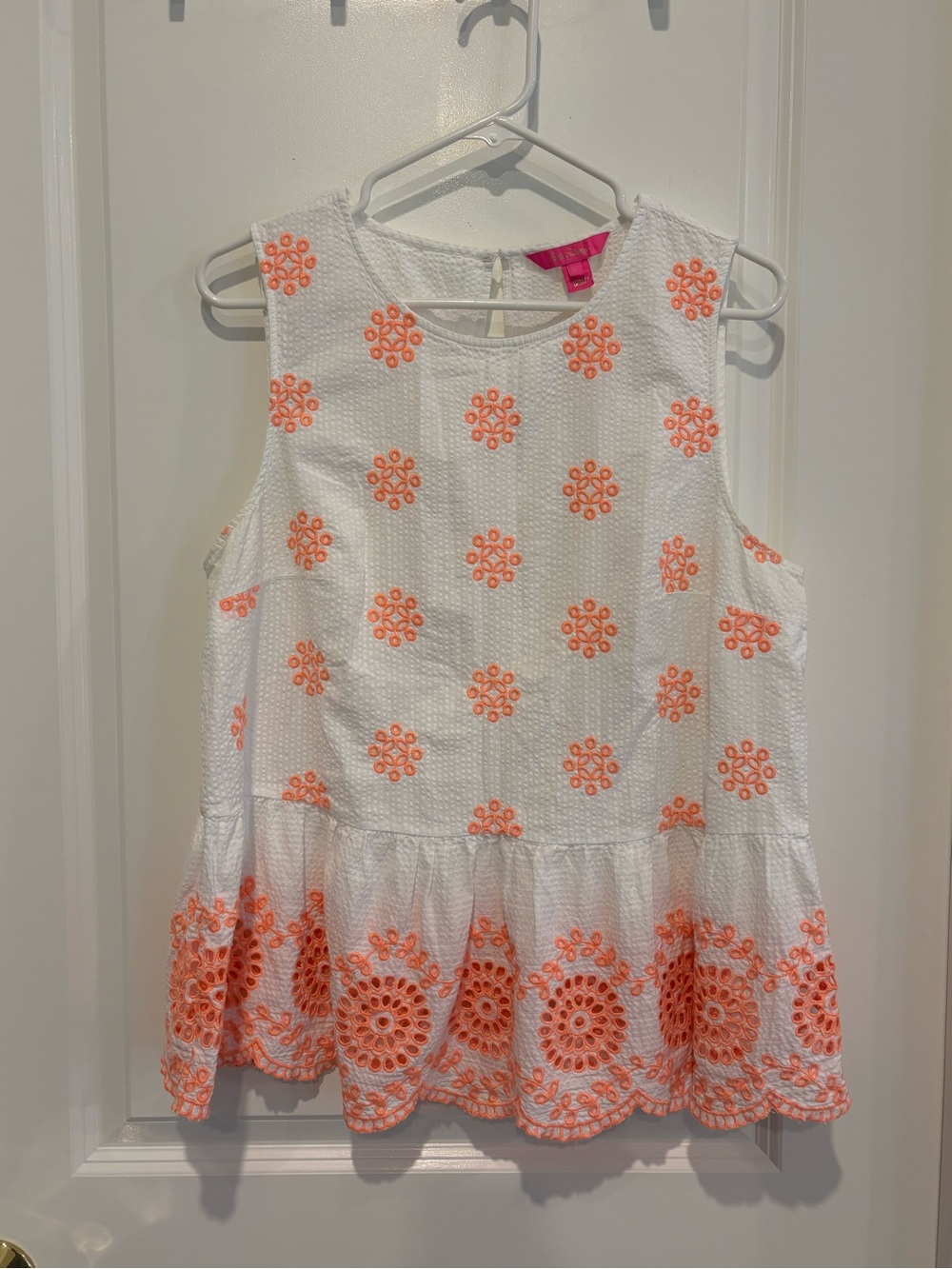 Lilly Pulitzer Lilliana Embroidered Seersucker Top – Cantaloupe Size L
